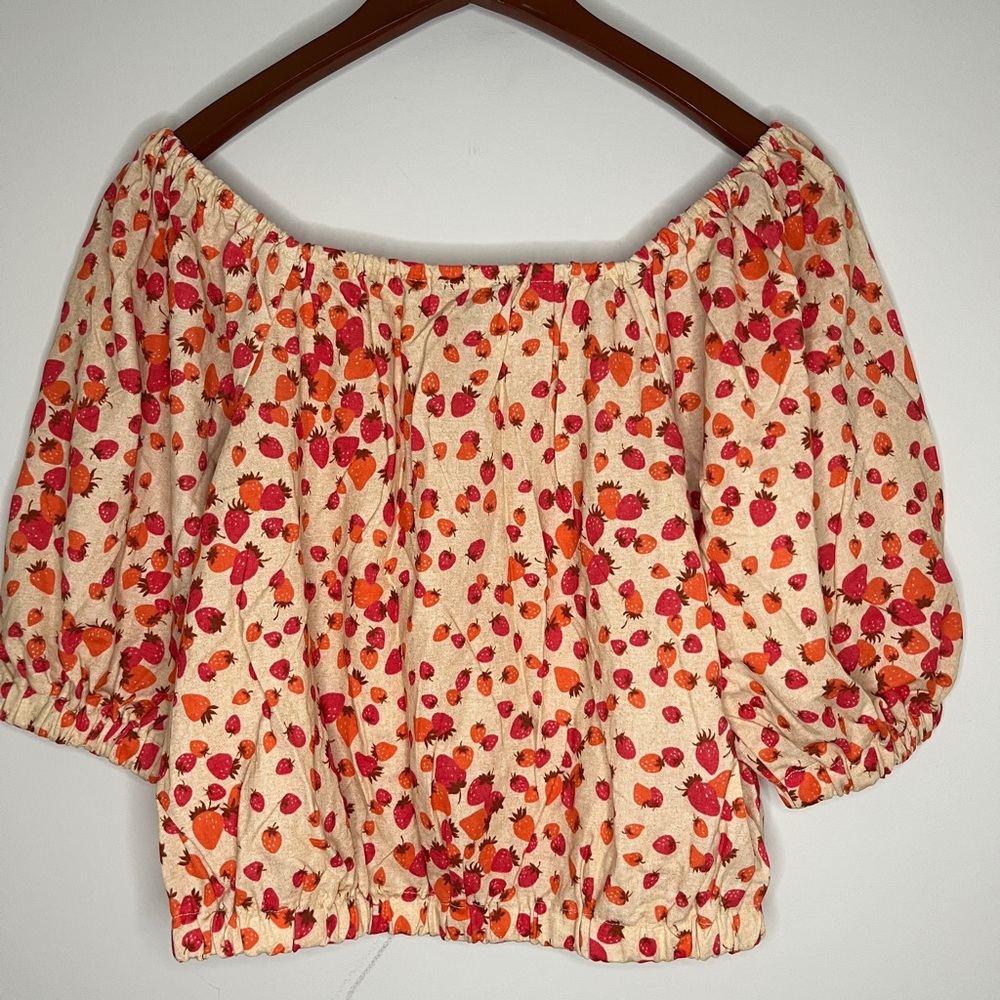 Ann Taylor Strawberry Puff Sleeve Top